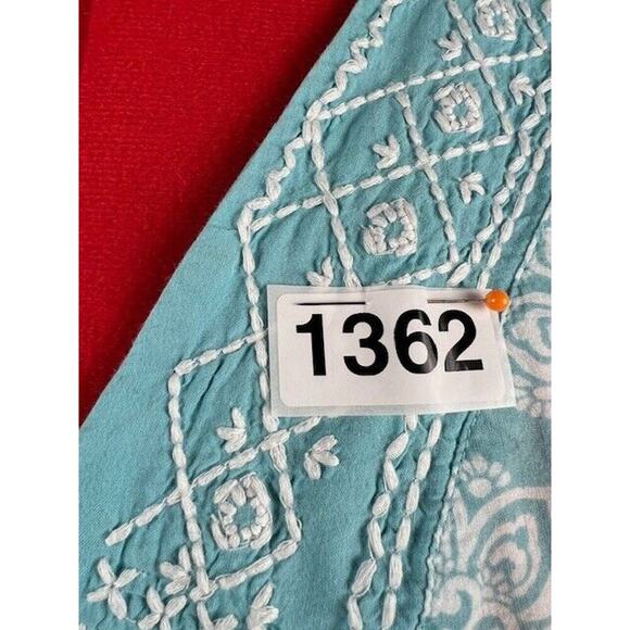 JH COLLECTION 3/4 SLEEVE TURQUOISE/WHITE/ FLORAL V-NECK COTTON TOP!! SZ LARGE - Picture 9 of 9